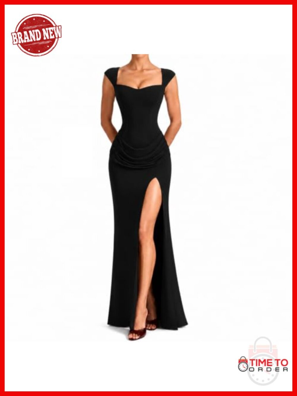 Women Square Neck Sleeveless Side Split Slim Fit Maxi Formal Dress